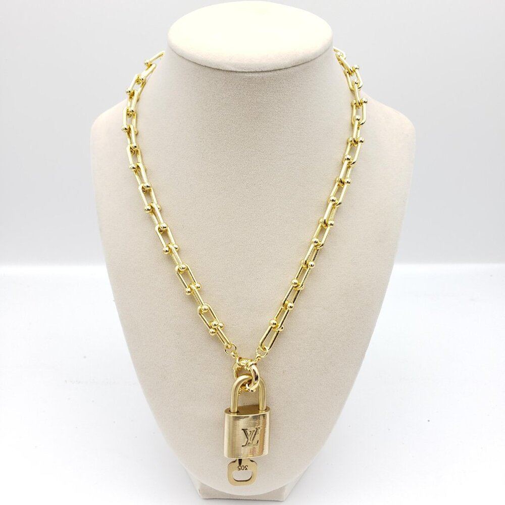 Authentic Louis Vuitton Gold Padlock Pendant w/Unbranded 18k Gold Plated Chain